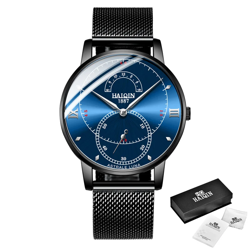 Black-blue HAIQIN мужские часы, кварцевые мужские часы, Топ бренд, Роскошные военные спортивные часы, мужские наручные часы, reloj hombre, Relogio Masculino - Цвет: Black-blue