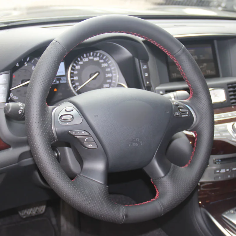 HuiER Hand Sewing Car Steering Wheel Cover Black Leather For Infiniti JX35 M35 M25 M56 Q70 QX60 Nissan Murano Pathfinder | Автомобили и