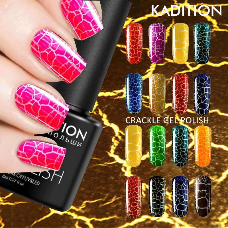 KADITION Crackle UV Gel Polish Nail Manicure Lacquer Soak Off Varnish 8ml Color LED Crack Art DIY | Красота и здоровье