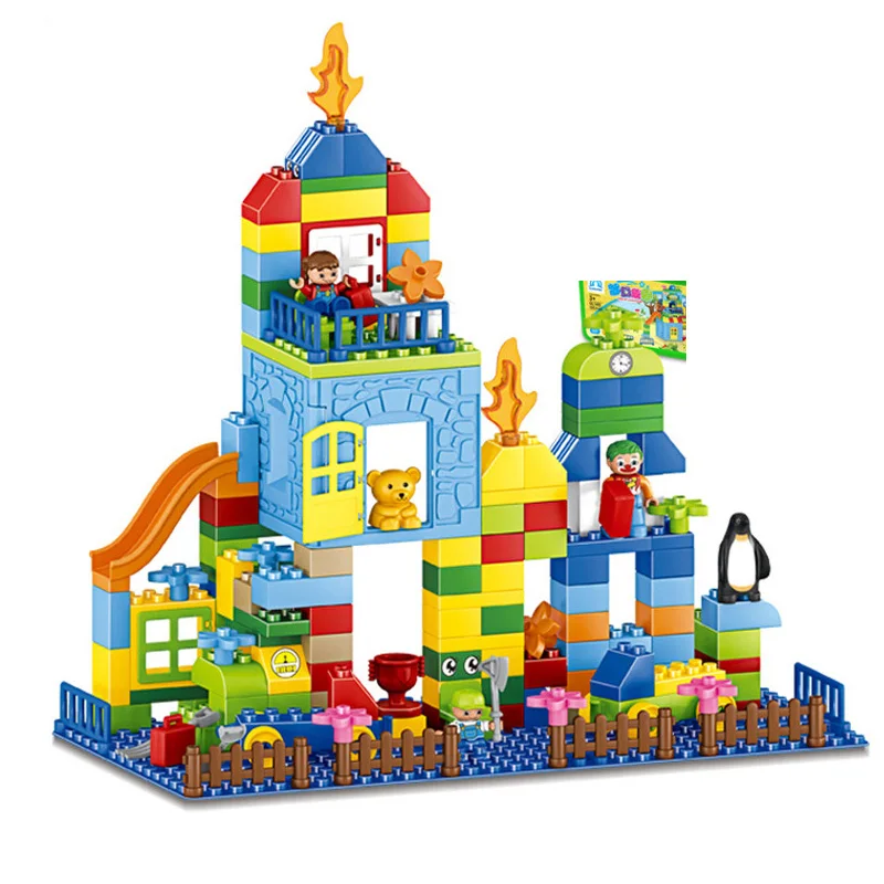 Big Size Building Blocks 50-161Pcs Amusement Park Marble Run Model Toys Kids Educational Toy Compatible Legoings Duploe | Игрушки и