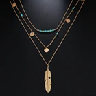 Vienkimмодные многослойные ожерелья золотистого и серебристого цветов, бусы, колье, кулоны с перьями, ожерелья для женщин, монета, кисточки