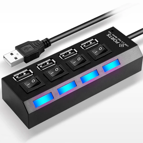 4/7 порт высокоскоростной USB 2,0 концентратор Мульти USB hub-разветвитель светодиодный дисплей с Отдельный переключатель адаптер для ПК Компьютерные аксессуары - Цвет: 4 Prot