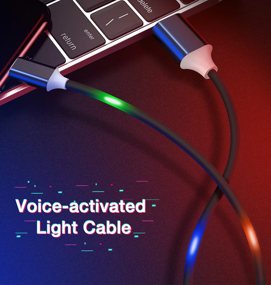 KISSCASE Micro USB Cable LED Light Voice Control Cable Fast Charge 1m Android Mobile Quick Charging Cord Phone Data Line Cable