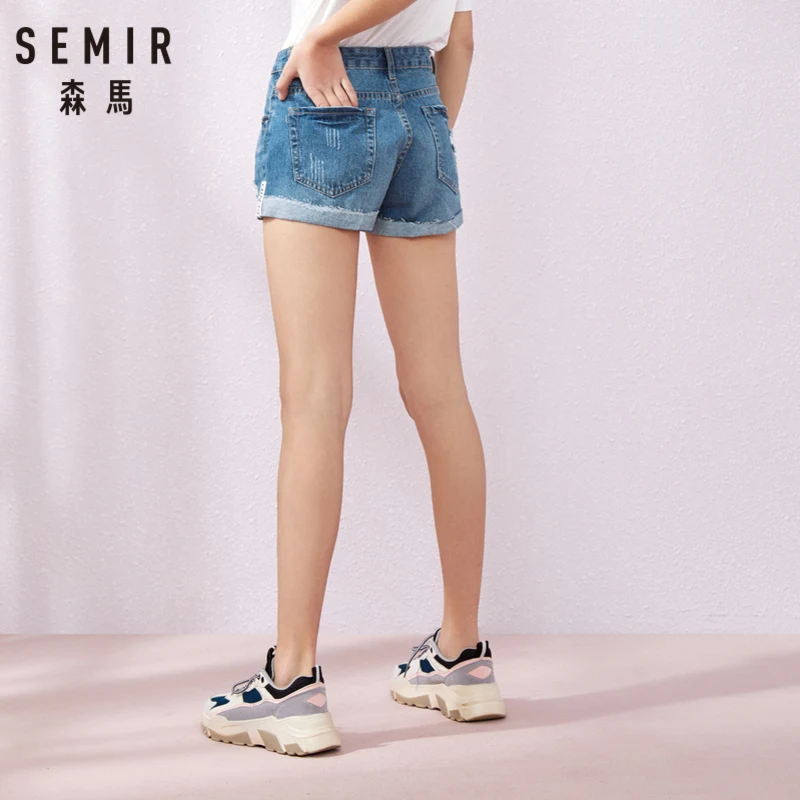 Женские джинсовые шорты SEMIR черные с дырками корейский тренд лето 2019 | Женская