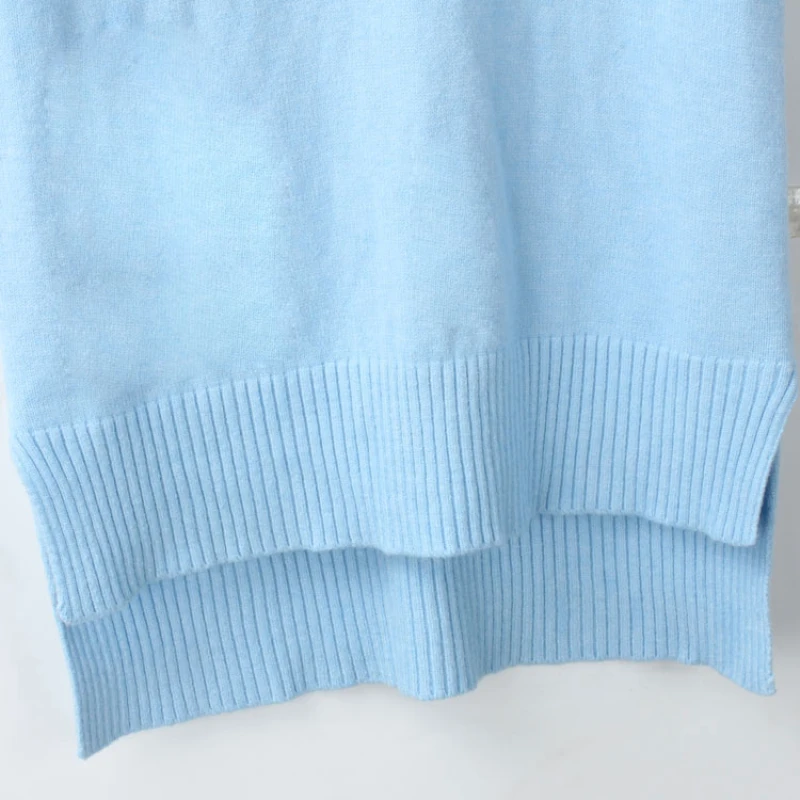 Nice Spring Loose Vest V Neck Knitted Sleeveless Sweater For Women Side Split Grey Sweaters Vests Pullover Female Waistcoat | Женская