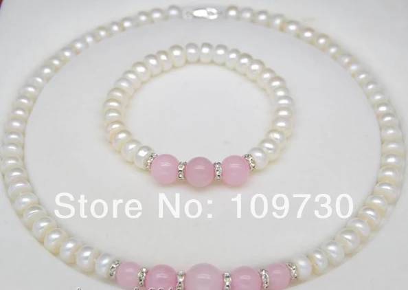 

free shipping Jewelry 00634 Pretty 8-9mm AAA white pearl& jewerly sets 925S