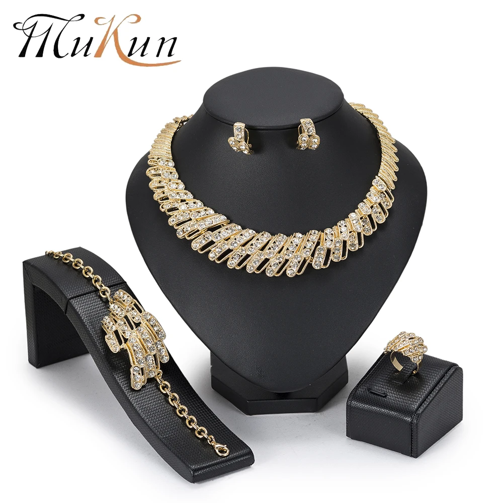 

MuKun New Fashion Dubai Jewelry Sets For Women Gold Color Indian Bridesmaid Jewelry Sets Choker African Beads Jewelry 2018 New