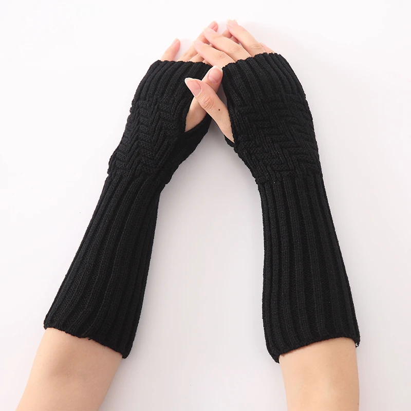 

YOZIRON Fashion Fold wrinkles Knitted Winter Long Fingerless Gloves Women Glove Adult Solid Mittens Wool Arm Warmers