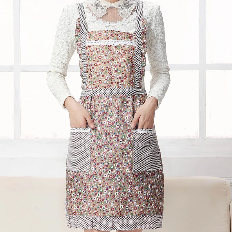 style11 Женский винтажный гофрированный кружевной двойной тканевый кухонный фартук в горошек, фартук для шеф-повара, платья для официанток, домашний сарафан в стиле ретро, Uniform25 - Цвет: style11