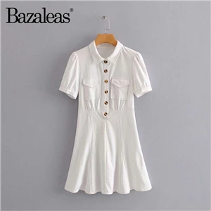 D24 white Bazaleas, тонкое летнее платье в стиле ретро, пуговицы, Vestidos, белое, отложной воротник, мини, женские платья, повседневное платье, Прямая поставка - Цвет: D24 white