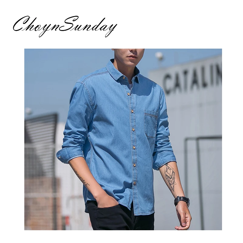 ChoynSunday 2018 Мужская Осенняя новая трендовая хлопковая Повседневная рубашка синяя