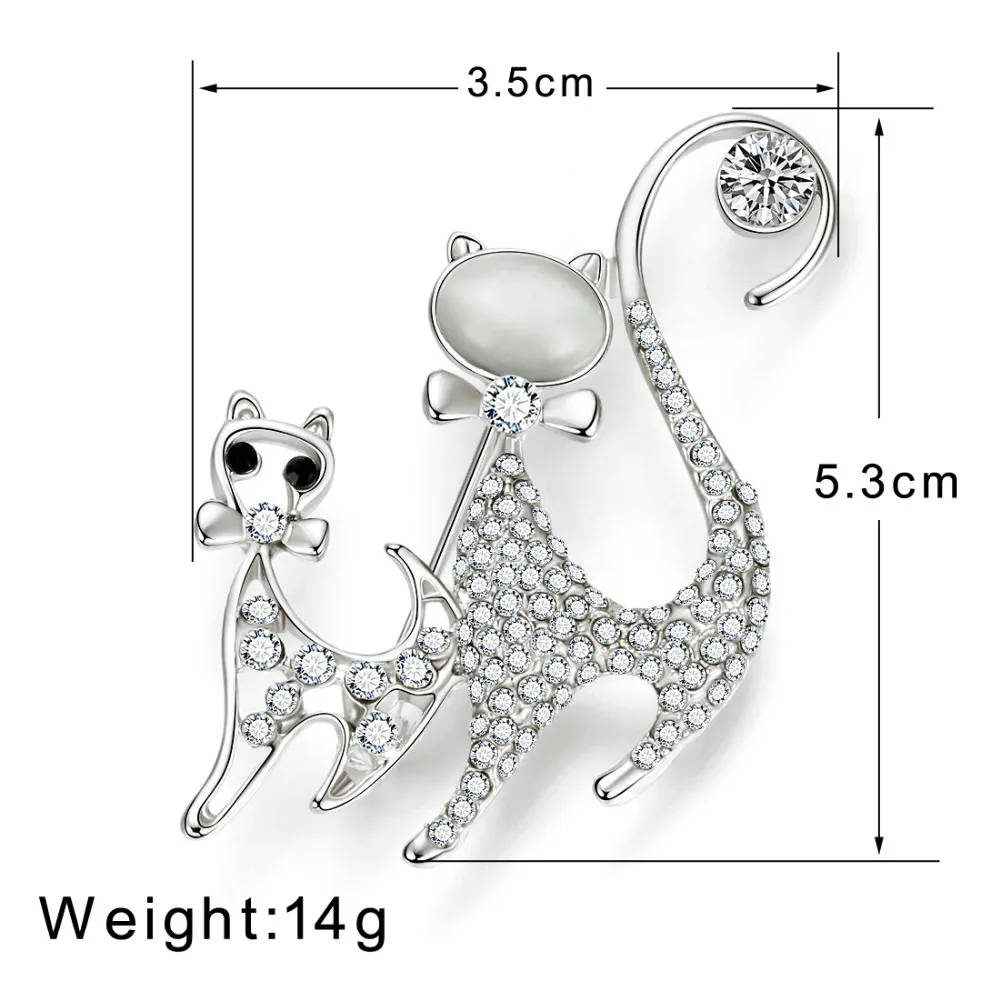 MINHIN Fashionable Opal Stone Animal Brooch Pins For Women Double Cat Jewelry Engagement Costume Accessories | Украшения и