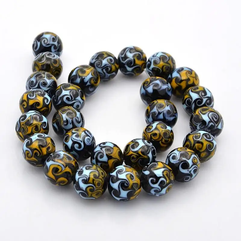 

Handmade Vortex Pattern Lampwork Round Beads, Colorful, 12mm, Hole: 1.5mm