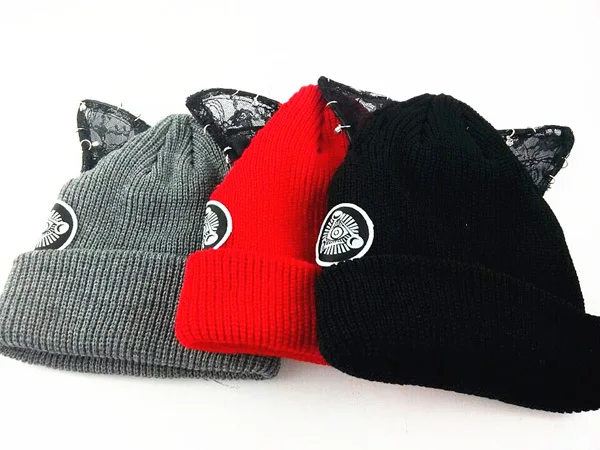 

New Women Winter Beanie Hat Acrylic Lace Star Same Cute Ear Wool knitted hat