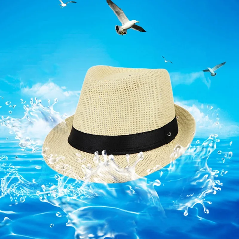 New Children Kids Summer Beach Straw Hat Jazz Panama Gangster Cap Outdoor Breathable Hats Girls Boys Sunhat | Аксессуары для