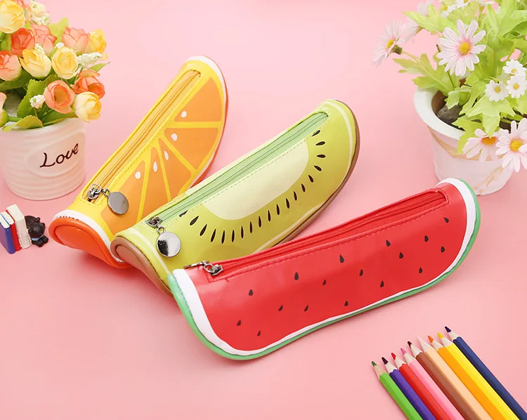 1pc Fruit pencil case PU leather Pencil Case School Boys Girls Bag Stationery Cute Kids Pen Pouch With Zipper | Канцтовары для