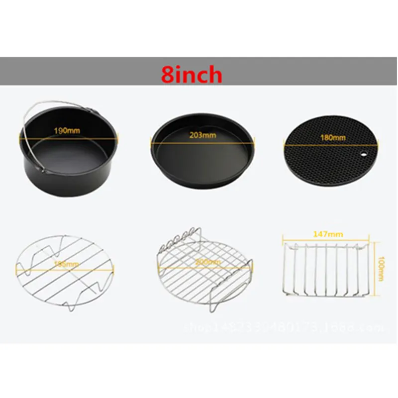 6pcs/set 8 Inch Air Fryer Accessories Set Frying Pan Multi-functional Kitchen Accessory Square Baking Basket | Дом и сад