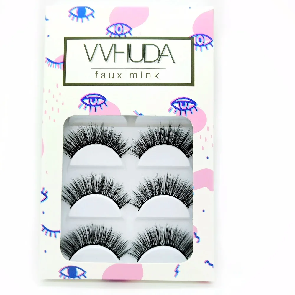 VVHUDA 5 пар 3D норковая косметика Искусственные ресницы искусственные крест ручной