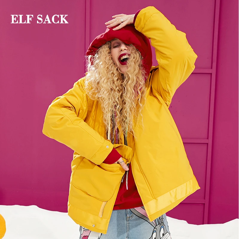 ELFSACK новинка 90% белый утиный пух куртки для женщин повседневные с широкой талией