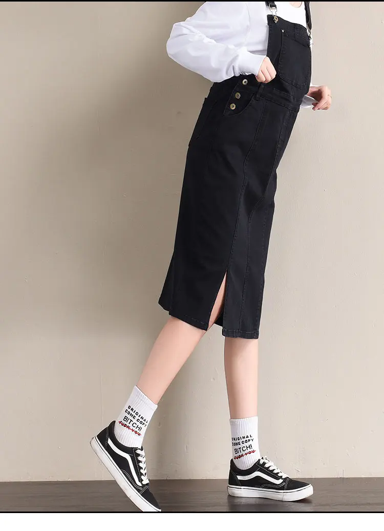 Черное весенне-осеннее Новое Женское Платье на бретельках большого размера, модные облегающие джинсовые платья с большими карманами, повседневные Комбинезоны 5XL