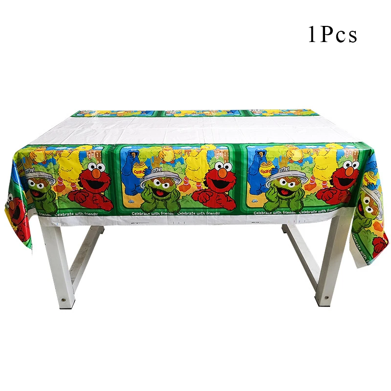 Tablecloth x 1 Вечерние украшения с героями мультфильма «Улица Сезам» Элмо, посуда, бумажный стаканчик, тарелка, шляпа, Детские воздушные шары для вечеринки в честь Дня Рождения, AW03 - Цвет: Tablecloth x 1