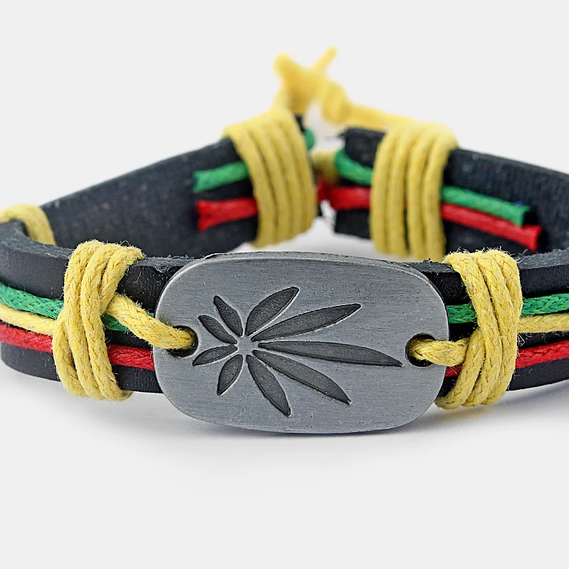 5 шт. Rasta воск шнур горшок лист травы очарование черный кожаный браслет для