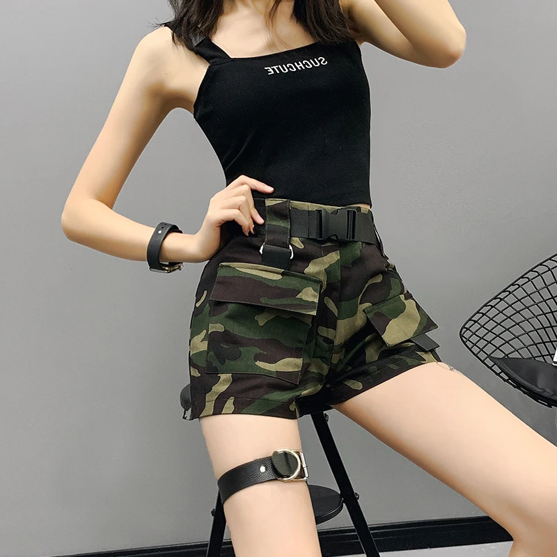 Шорты женские камуфляжные с завышенной талией Повседневные в армейском стиле