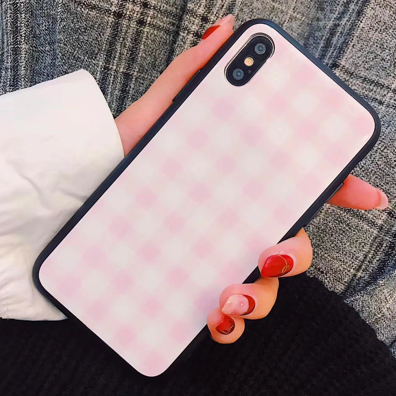Новый розовый полосатый решетчатый стеклянный чехол для iphone X 8 7 6 6s Plus|Бамперы| |