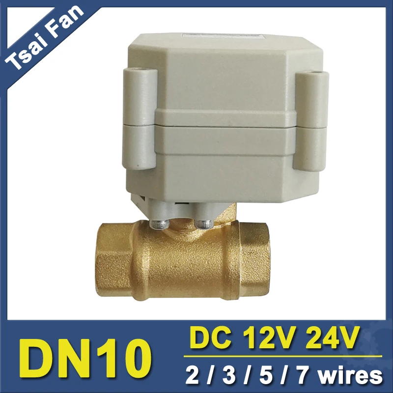 

TF10-B2-A 2 Way Brass 3/8'' (DN10) Motorized Ball Valve Metal Gear DC12V/DC24V 2/3/5/7 Wires On/Off 5 Sec For Water Application