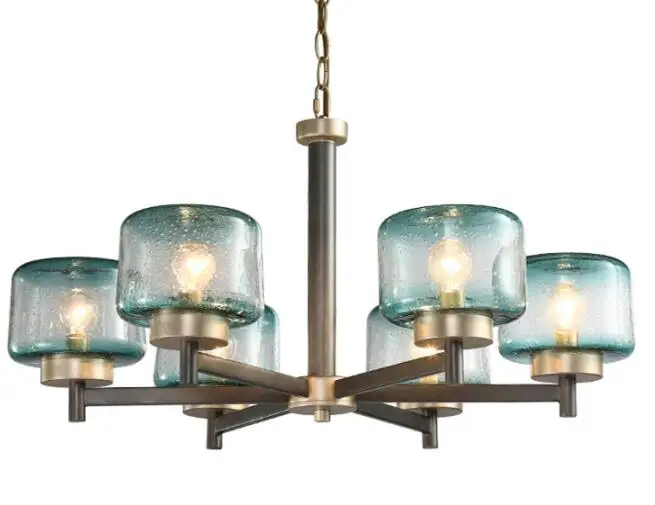 6 light D70 H36cm Современный градиентный синий/прозрачный стеклянный абажур E14 светодиодная люстра металлическая светодиодная подвесная люстра светильник ing светильник для гостиной Lamparas - Цвет абажура: 6 light D70 H36cm