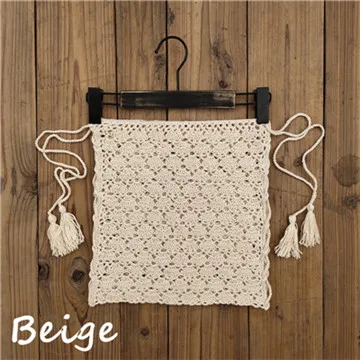 Beige Skirt 12 цветов, модный пляжный комплект бикини, вязаный купальный костюм, вязанный крючком купальник в богемном стиле с открытыми плечами, одежда для плавания, юбка для плавания со шнуровкой, детали по бокам - Цвет: Beige Skirt