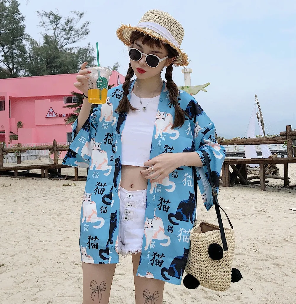 HARAJUKU digit print 2019 summer kimono cardigans feminino outerwear sun protection shirts womens (M262) |