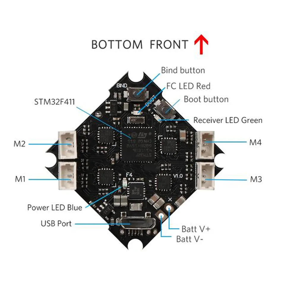 Интегрированный Контроллер полета CRAZY FROG F4 AIO Tiny Frog 2S 5A ESC приемник STM32F411CEU6 Bult in