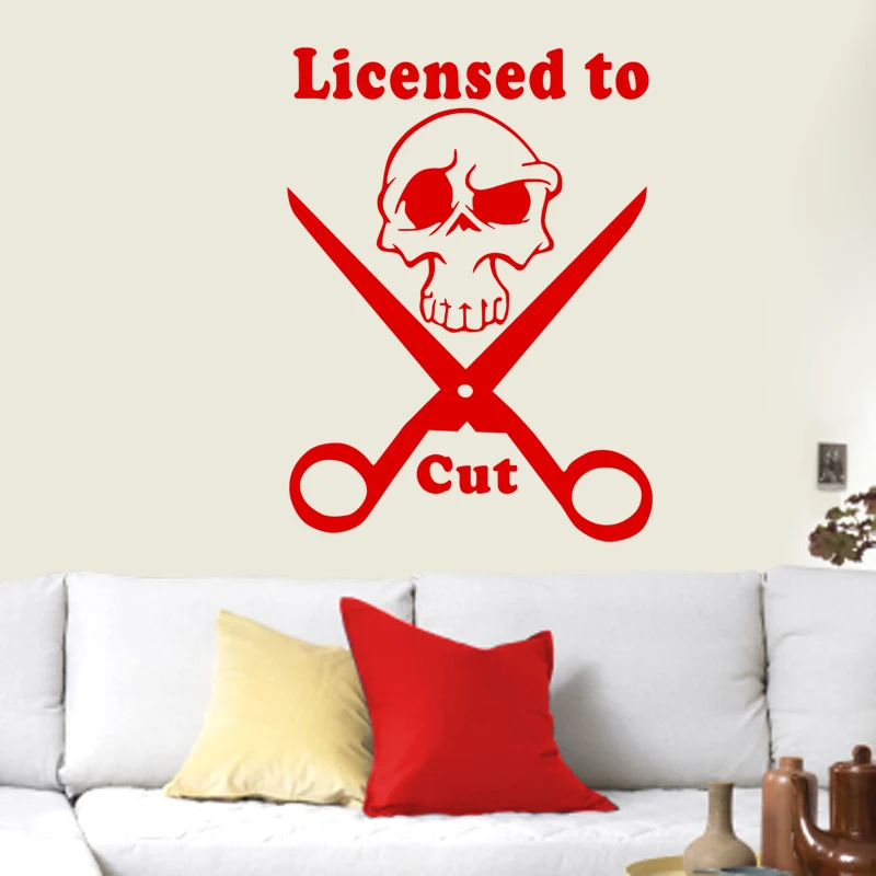 Парикмахерская наклейка имя ножницы футболка с изображением черепа и волос