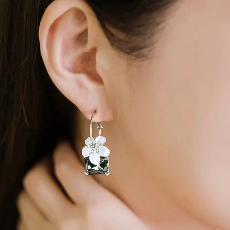 Элегантные Синие черные циркониевые серьги с цветами для женщин простые