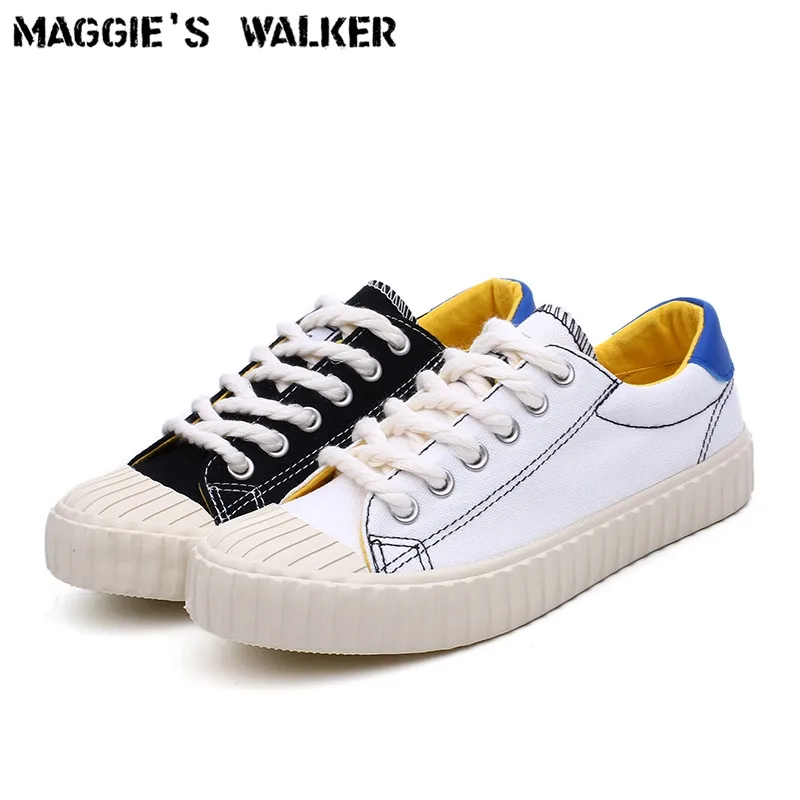 

Женская Повседневная парусиновая Обувь На Шнуровке Maggie's Walker, белая/черная парусиновая прогулочная обувь на платформе, Размеры 35-40, новинка ...