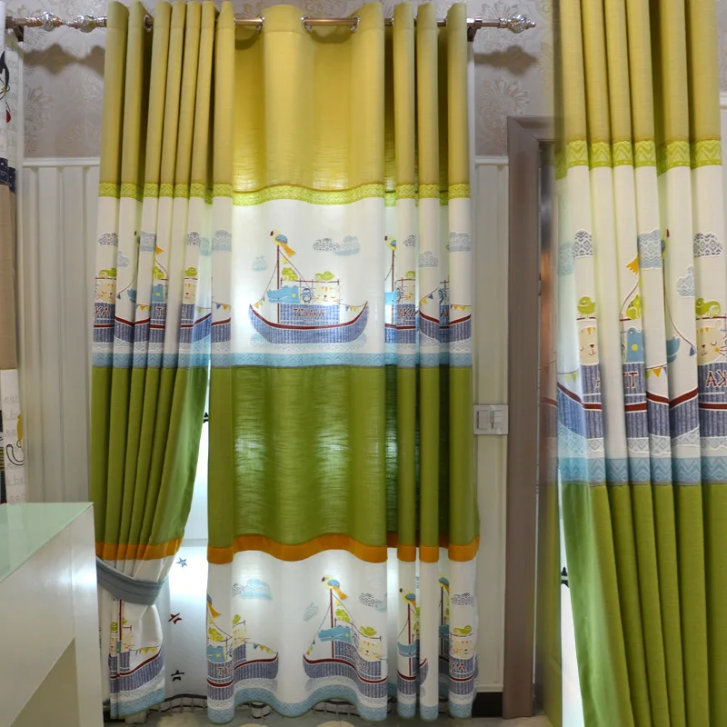 Children's Cartoon Hemp and Semi-shaded Curtains Boys Girls𧯭room Splicing Curtain Fabric Art Korean Mediterranean | Дом и сад