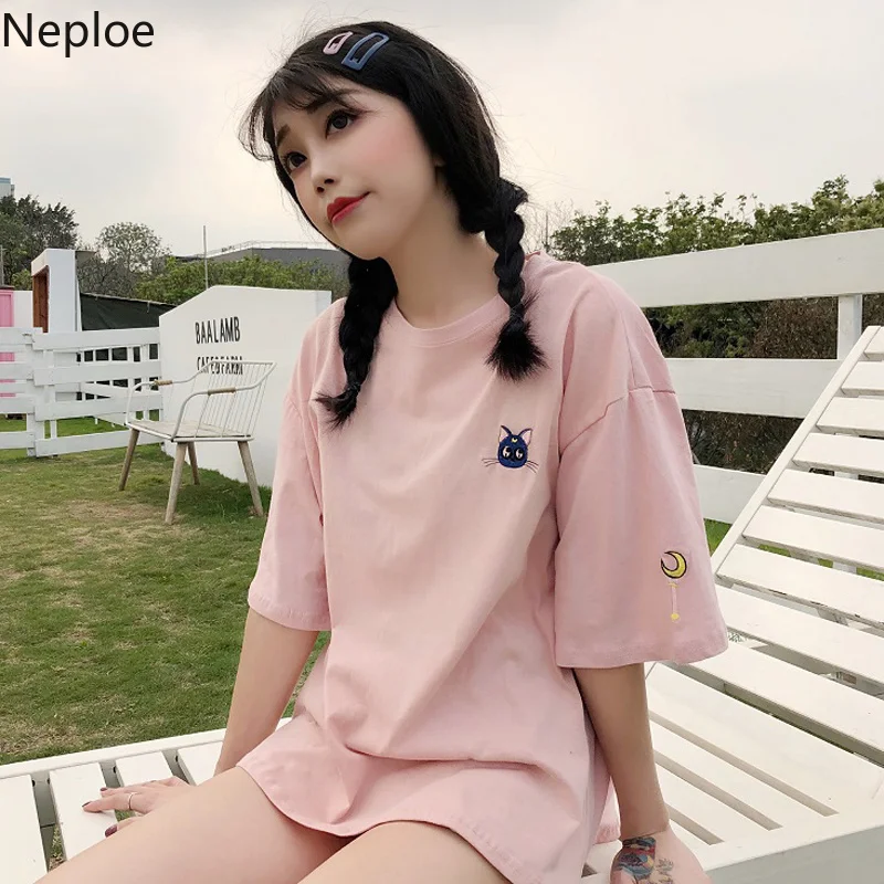 Neploe Милая футболка Сейлор Мун Женская корейский Harajuku Японская дикая вышивка для