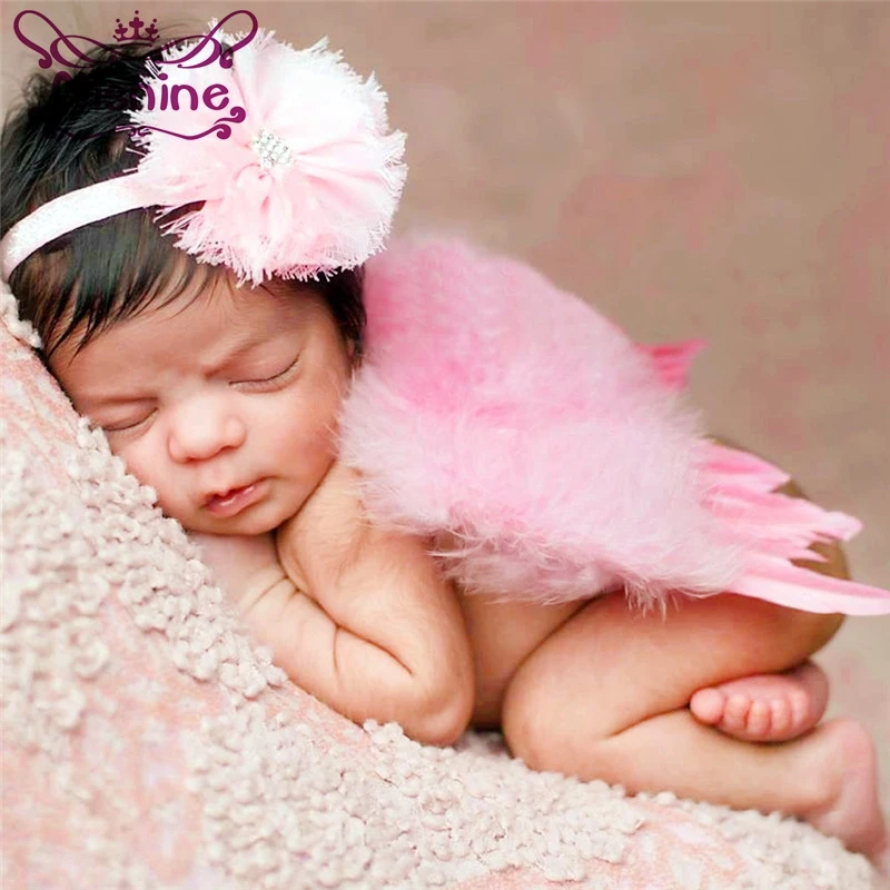 

Nishine Newborn Angel Feather Wings With Shabby Flowers Headband Outdoor Costume Accessories Newborns Kids Photography Props