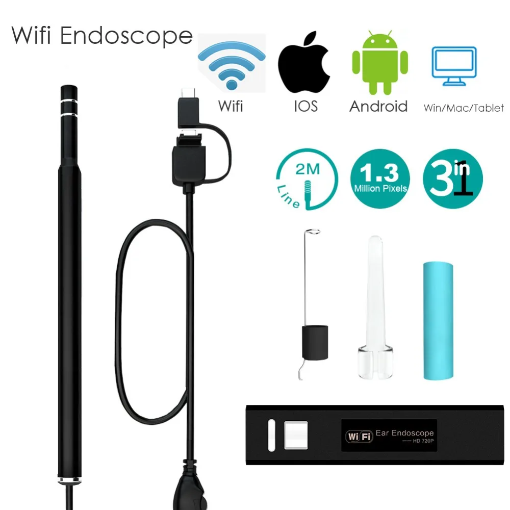 

1.3MP USB HD 720P Wifi Visual Ear Endoscope Spoon 5.5mm Camera Borescope Android PC IOS Tablet Iphone Ear Pick Tool Otoscope