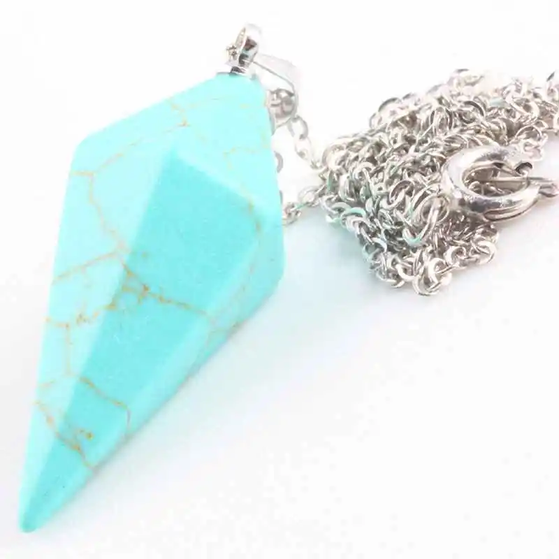 

SUNYIK 1Lot (5Pc) Green Howlite Healing Dowsing Chakra Reiki Faceted Pyramid Pendulum Chain