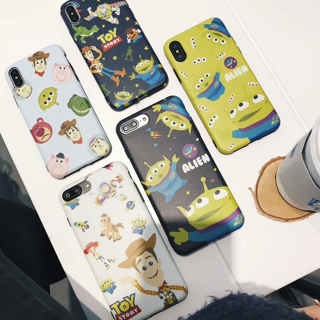 Cartoon Toy Story Cute Alien Three Eyes stitch Phone Case For iphone X 8 7 6 6s Plus animals Dinosaur Pig Cowboy imd Back Cover |