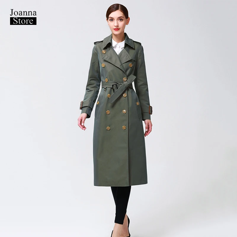 Классическое водонепроницаемое пальто для женщин двубортное длинное большого