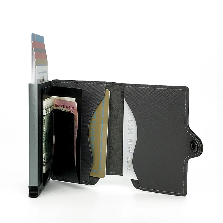 Металлический мужской держатель для карт из искусственной кожи кошелек RFID алюминиевый сплав кредитный держатель для карт противоугонные женские кошельки Автоматический чехол для карт