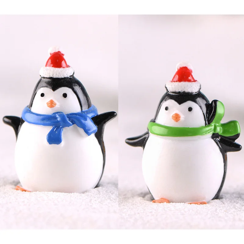 blue and green BAIUFOR миниатюрные рождественские фигурки пингвинов Сказочный Сад Миниатюрные микро мох Снежный пейзаж diy Террариум аксессуары - Color: blue and green