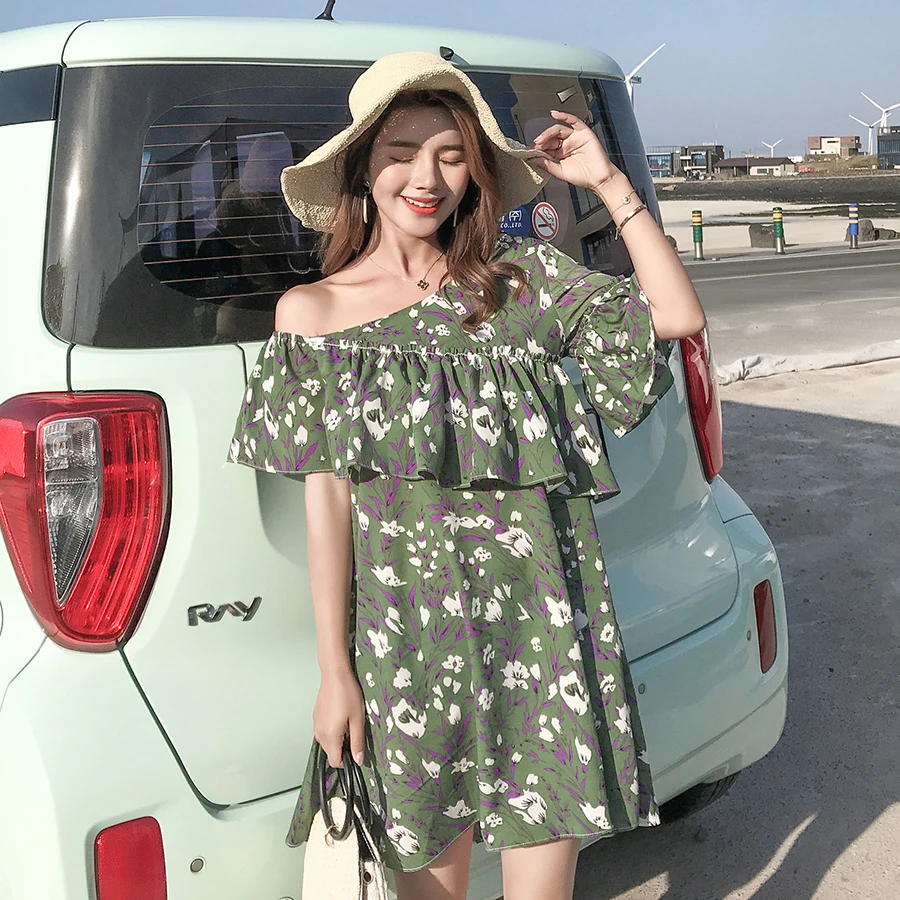 Plus size Summer Floral Chiffon Dress Boho 2018 Elegant Women club Mini Dresses Party Sexy Off Shoulder Sundress Beach Vestidos | Женская