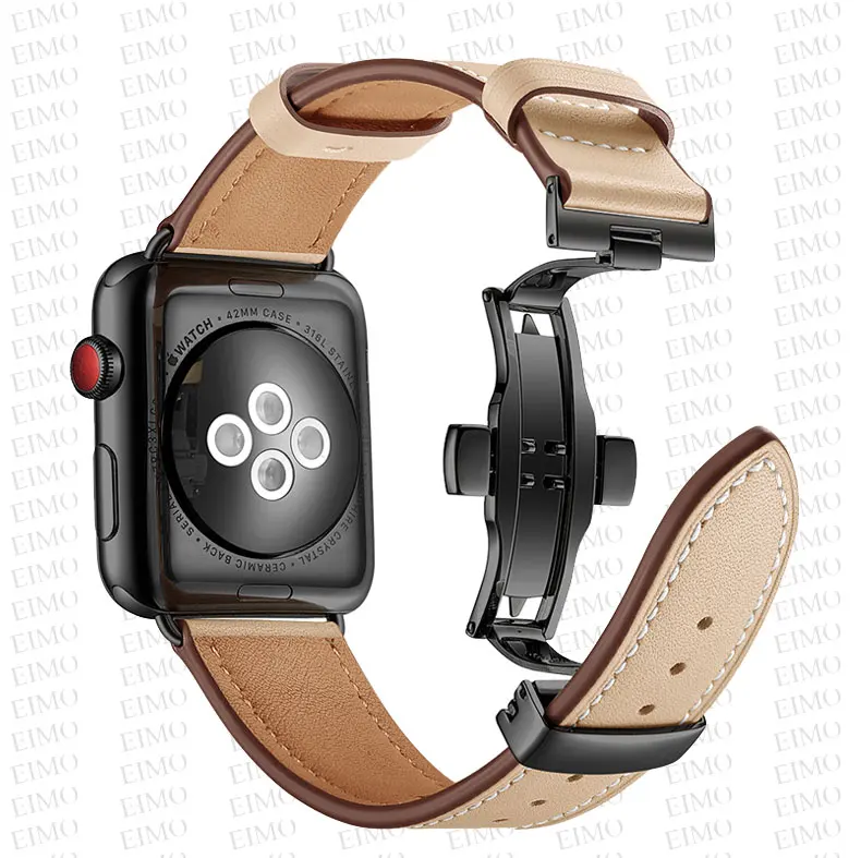 Ремешок из натуральной кожи для Apple Watch, ремешок Hermes Iwatch, серия 4, 3, 2, 1, 44 мм, 40 мм, браслет с пряжкой из нержавеющей стали, ремешок для часов