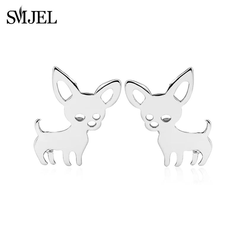 Новые серьги SMJEL из нержавеющей стали черные для чихуахуа шпилька в виде собаки
