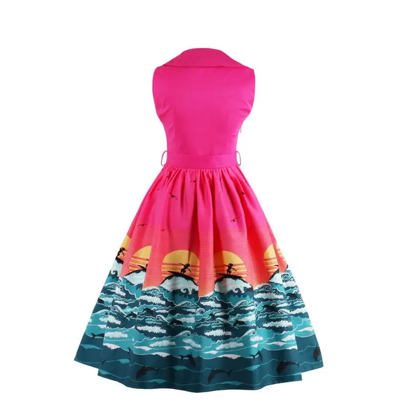 2017 летнее Новое хлопковое платье с поясом большие размеры 1950-х Пляжное Платье