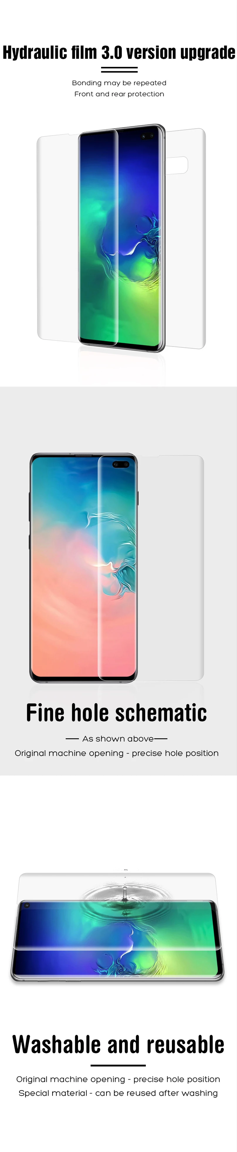 2 шт. для задней панели+ спереди 0,15 мм Защитная пленка для samsung S10e Экран протектор тонкий полный охват с обмоткой эластичной пленкой для samsung Galaxy S10Plus